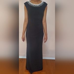 Vince Camuto Embellished Neckline Black Gown